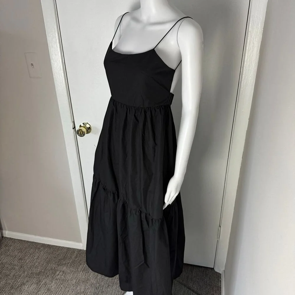 Commense Boho Pleated Solid Black Backless Tiered Evening Cocktail Maxi Dress S - Picture 11 of 13